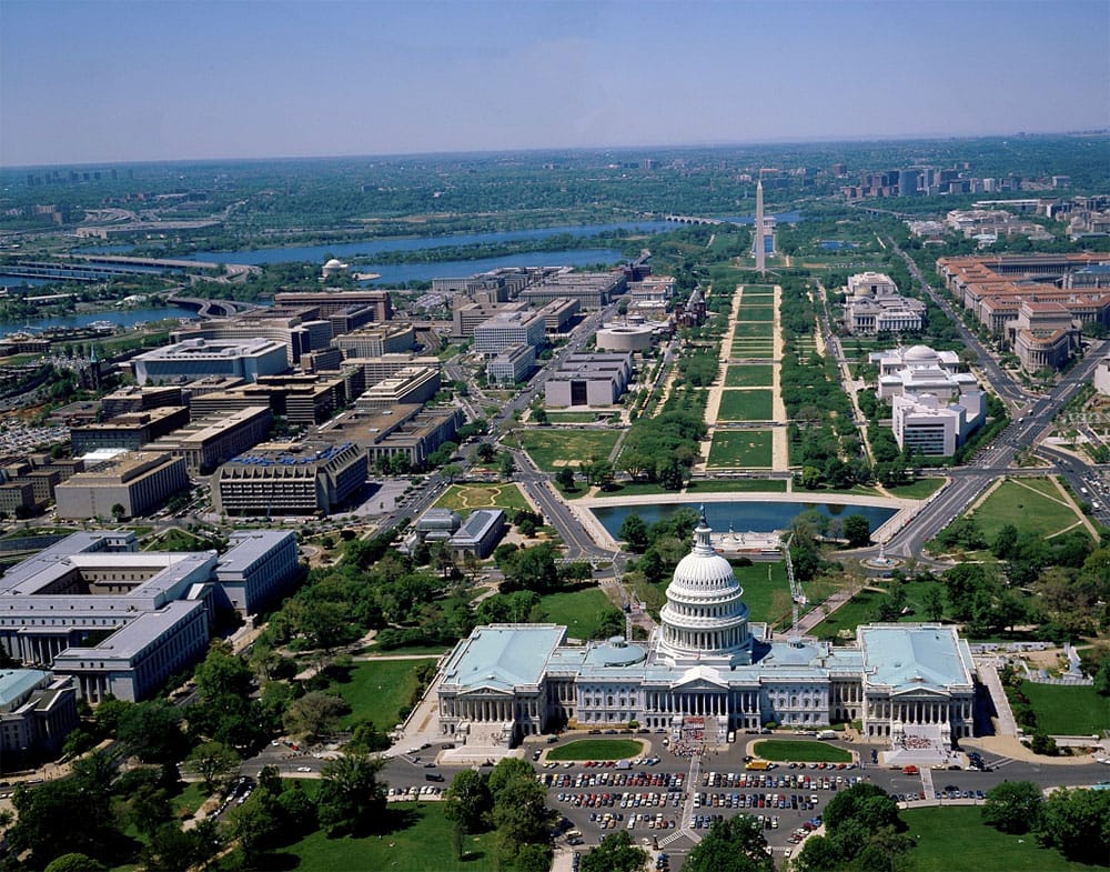Aerial view of the National Mall in Washington, D.C.