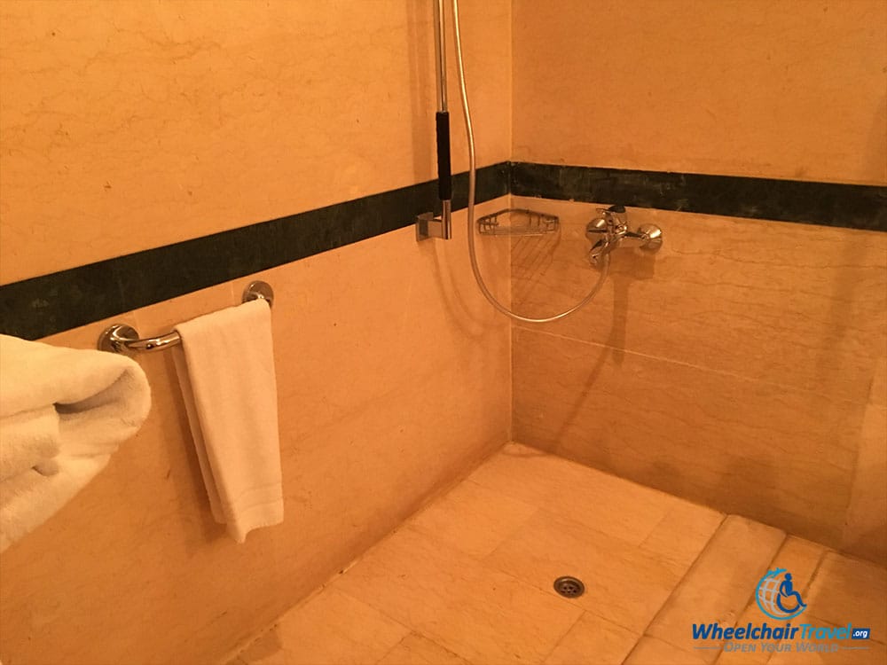 Wheelchair accessible roll-in shower.
