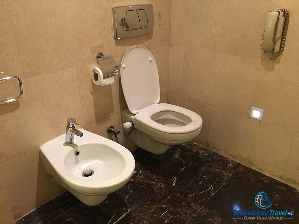 Hotel room toilet and bidet