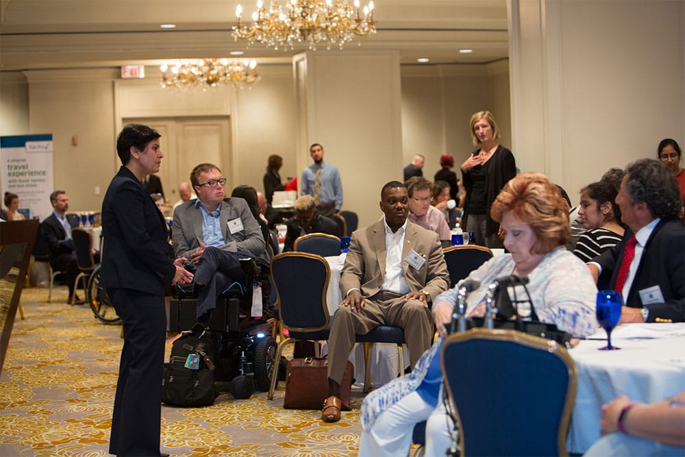 Acting TSA Administrator, Dr. Huban Gowadia, answering questions at Disability Coalition Conference.