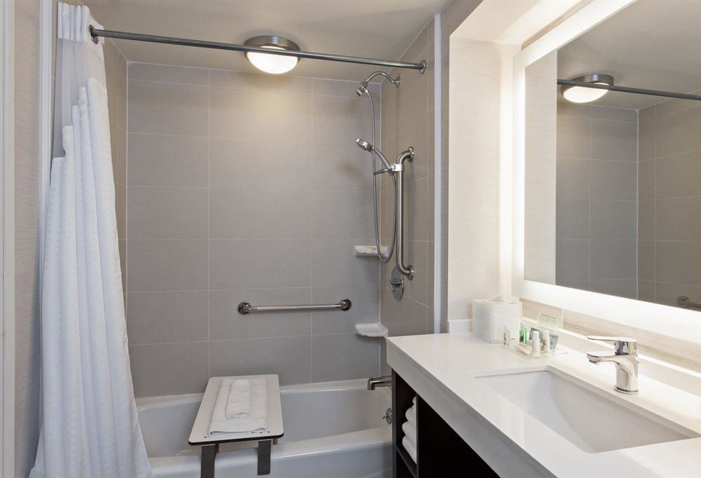 Removable seat in bathtub.