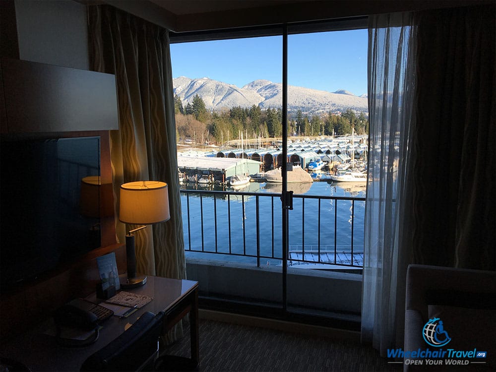 View of the mountains from The Westin Bayshore hotel.