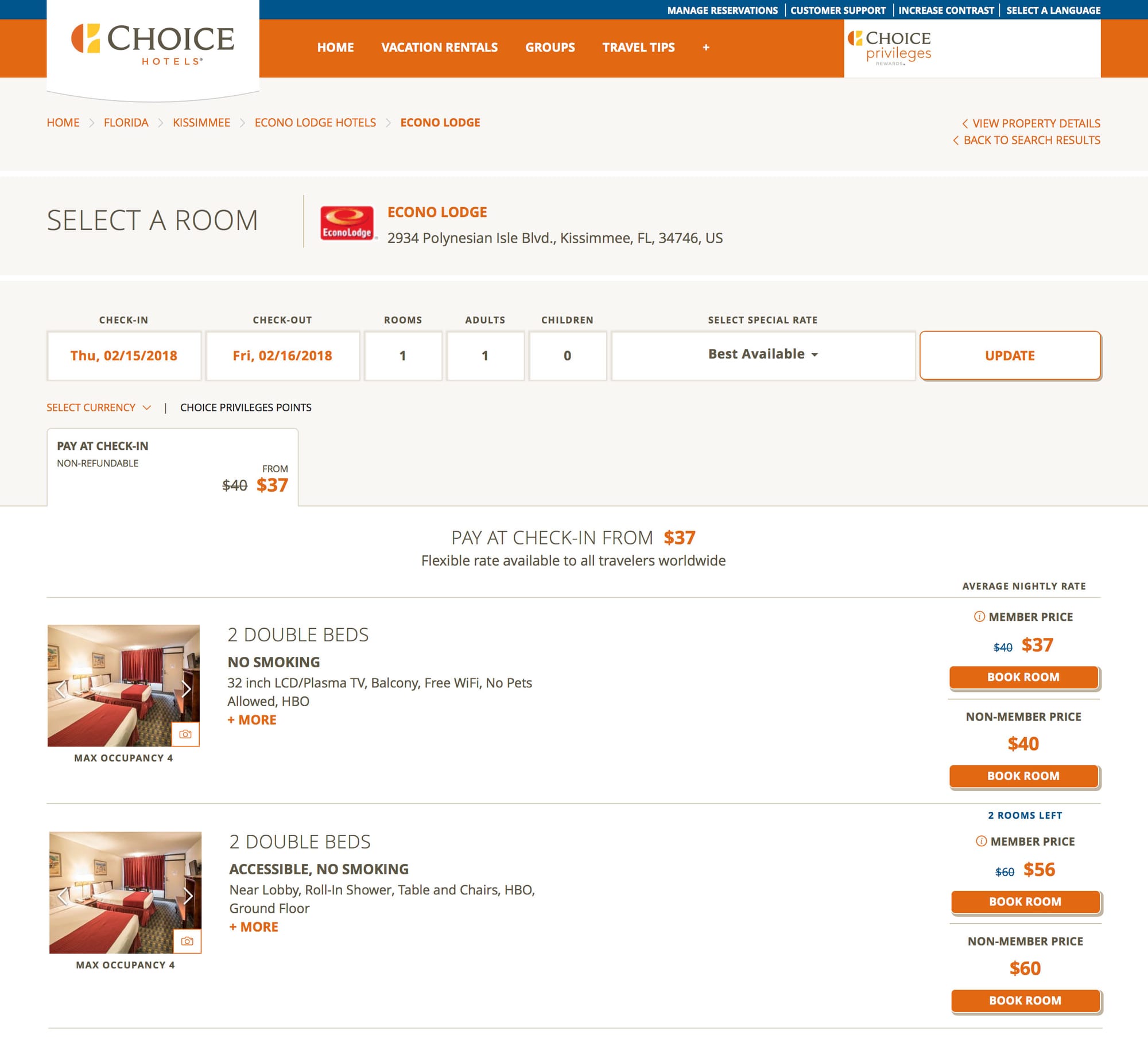 The Econo Lodge in Kissimmee, FL also charges guests with disabilities more for a hotel room.