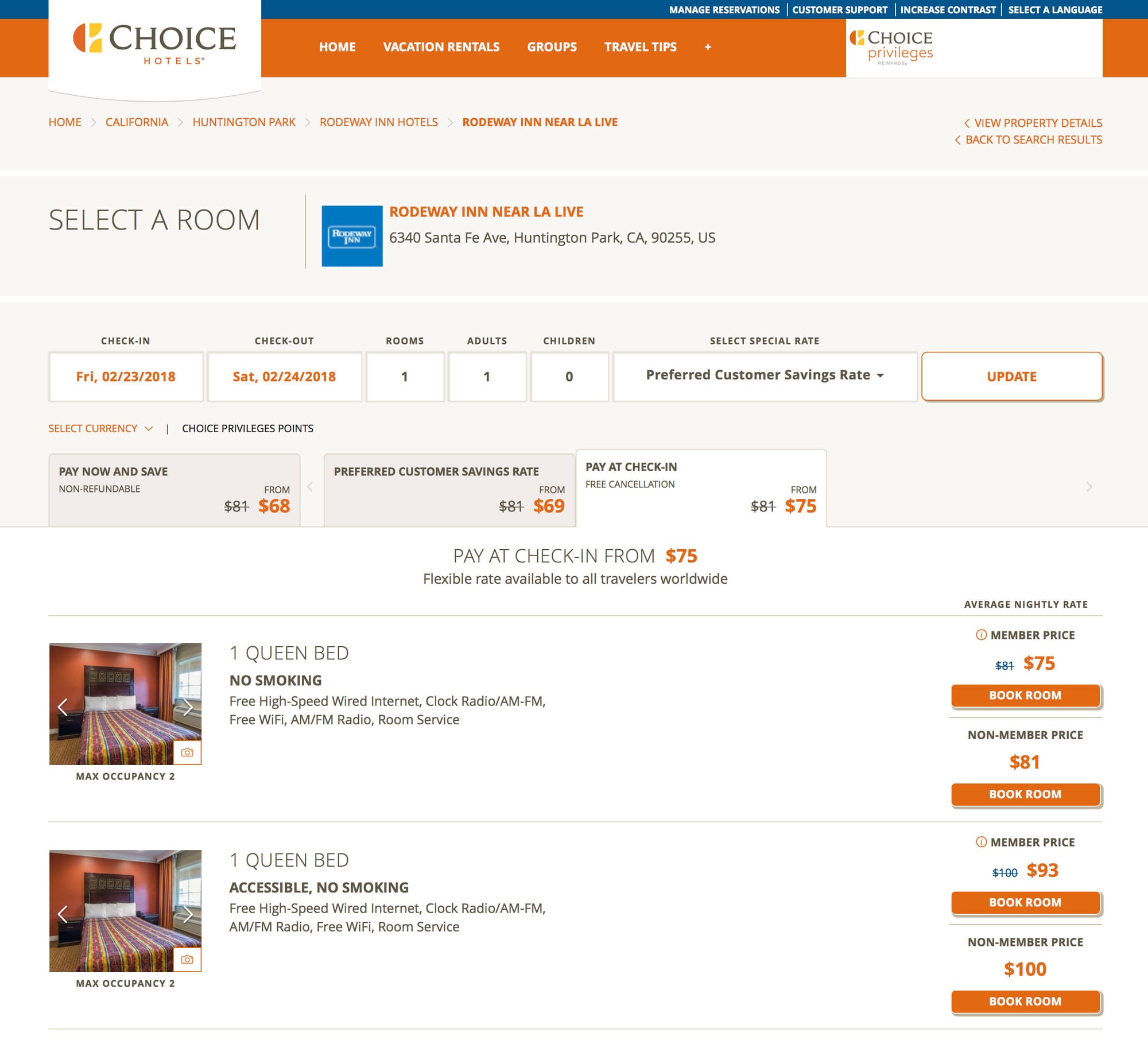 Room rates at the Rodeway Inn Near L.A. Live in Los Angeles, CA.