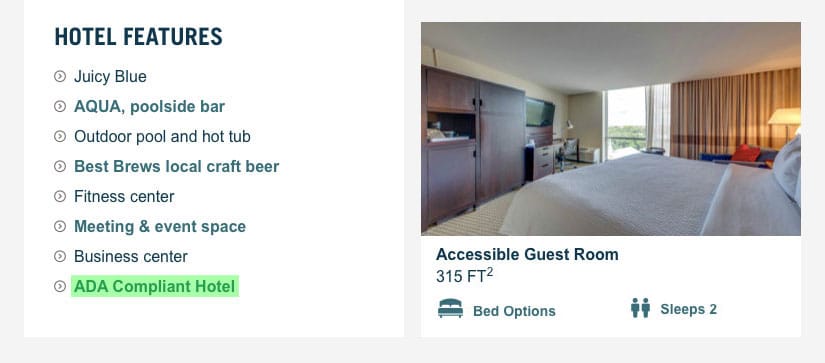 Website of hotel advertises that it is ADA Compliant.