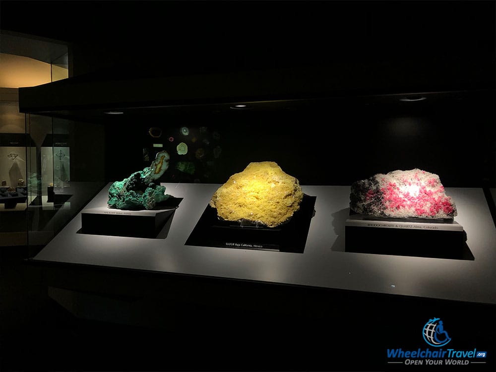 Malachite, Sulfur and Rodochrosite/Quartz specimens.