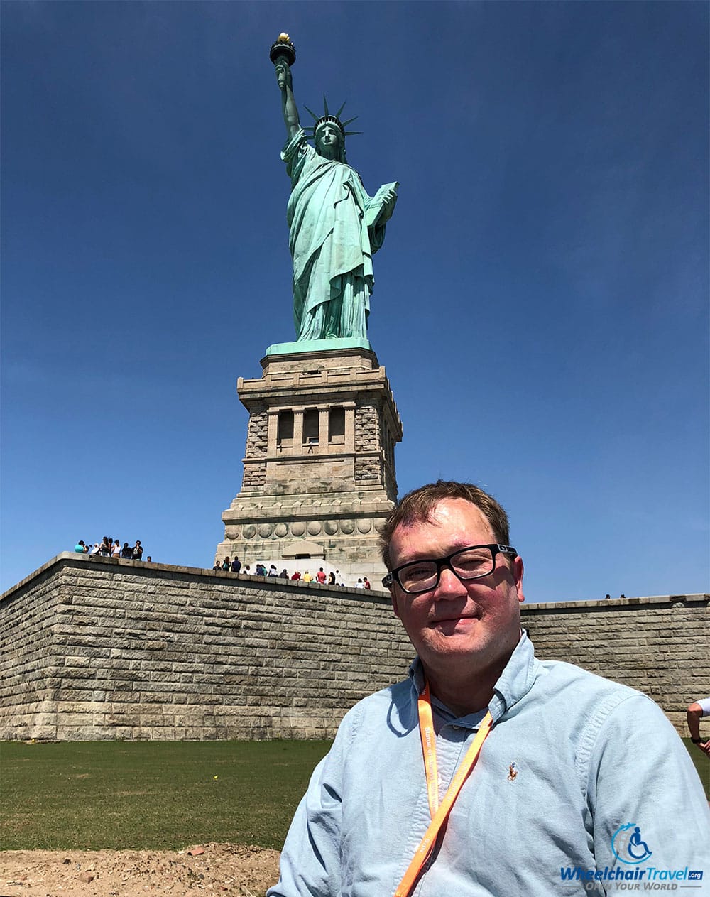 Taking a photo with Lady Liberty.