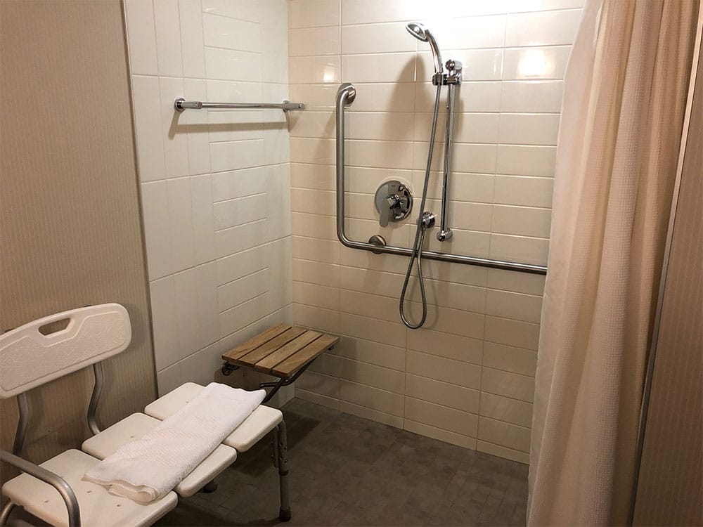 Wheelchair accessible roll-in shower.
