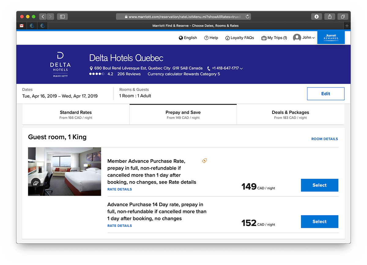 Delta Hotels Quebec website.
