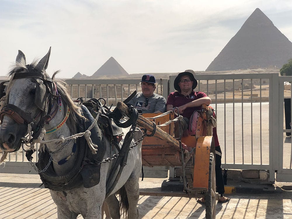 Horse-drawn carriage at the Pyramids.