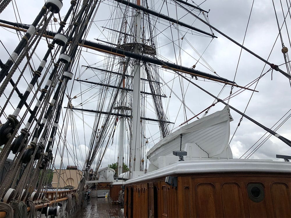 Sail riggings on top deck.
