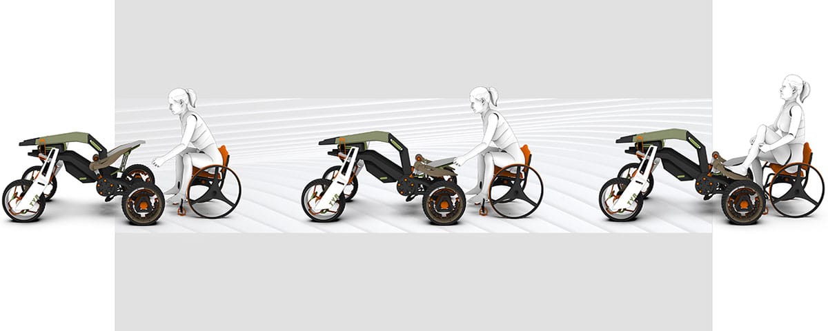 Rendering of 4-wheeled accessible, electric-powered bike.