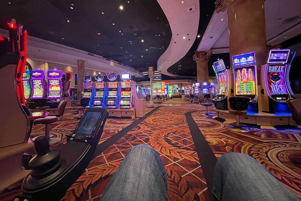 Wheelchair moving through casino.