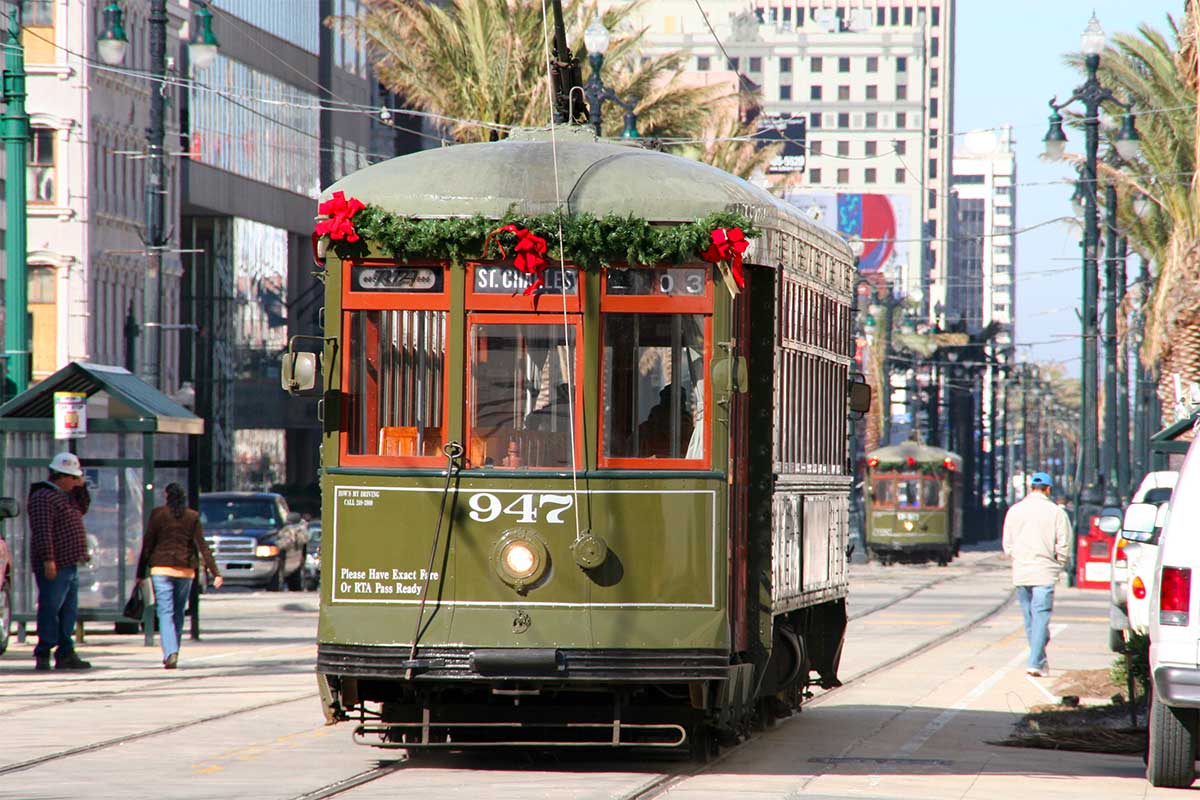 Green St. Charles Line streetcar on New Orleans street.
