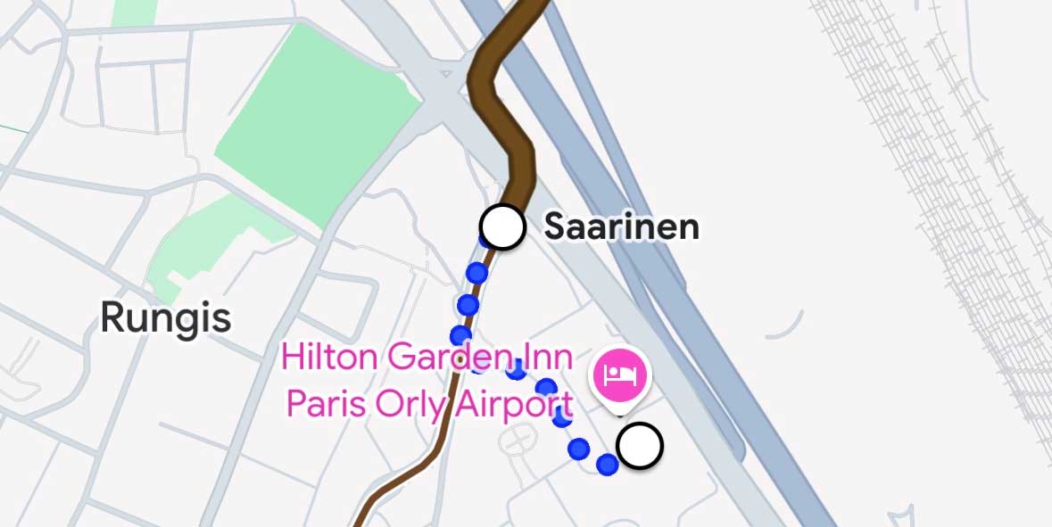 Map of the route from hotel to nearest tram stop.