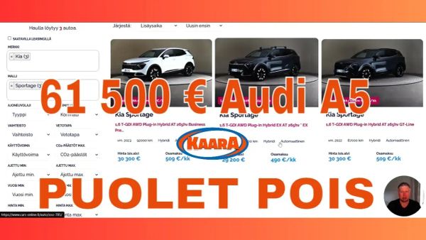 Puolet pois: Audi A5 Sedan e-hybrid quattro 61 500 euroa – Mitä saat noin 31 000 eurolla?