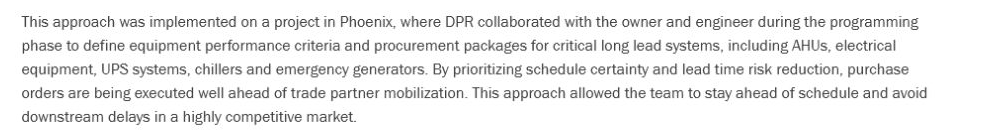 DPR Phoenix project paragraph on programming long-lead equipment criteria and procurement packages