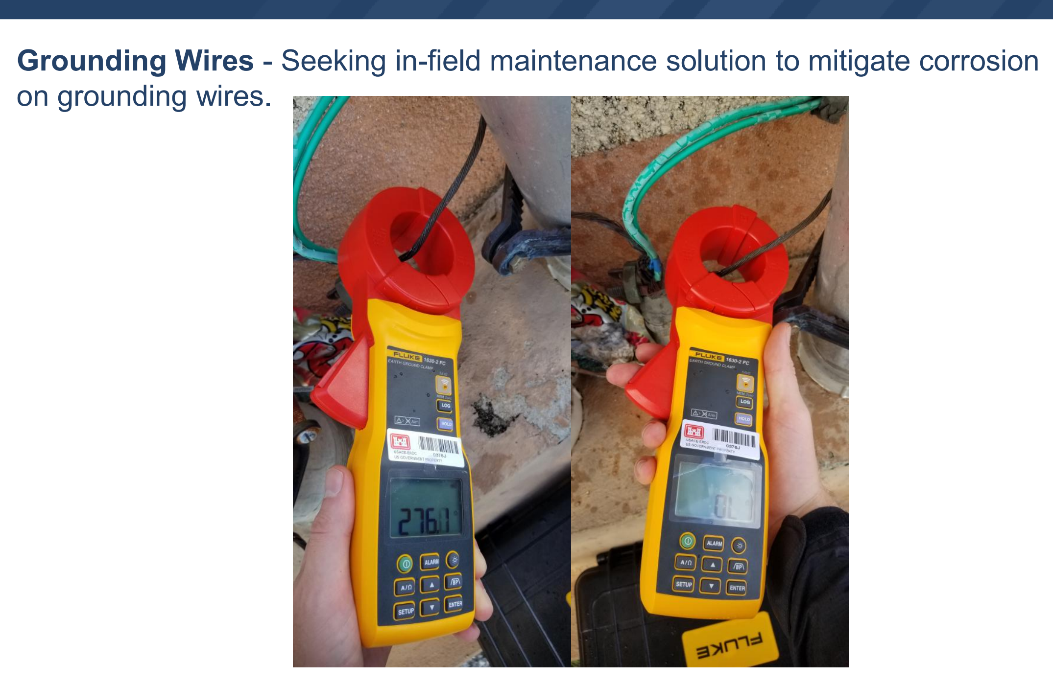 DIBX Power Solutions card describing the Army grounding-wire corrosion challenge