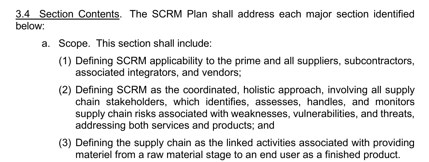 DLA SCRM plan scope defining linked supply-chain activities from raw material to finished product
