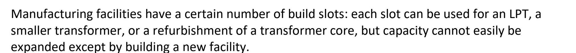 DOE sentence explaining that transformer factories have a limited number of build slots