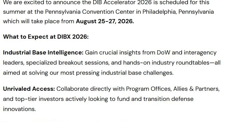 DIBX event passage naming government leaders, program offices, industry roundtables and investors