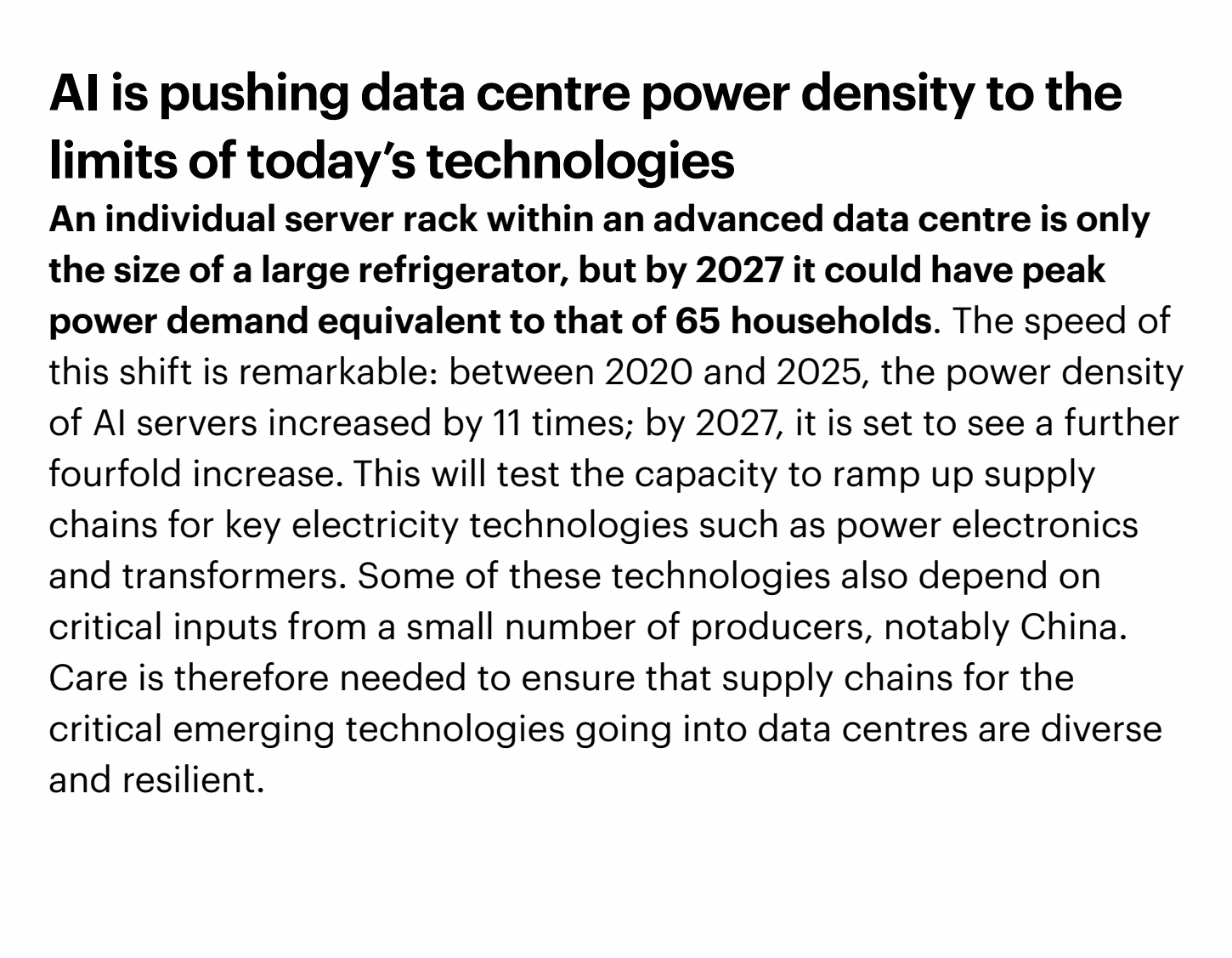 IEA passage describing the increase in AI server power density
