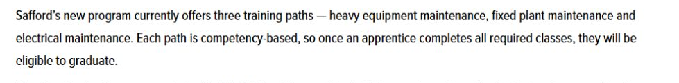 Freeport paragraph naming heavy-equipment, fixed-plant and electrical-maintenance apprenticeship paths