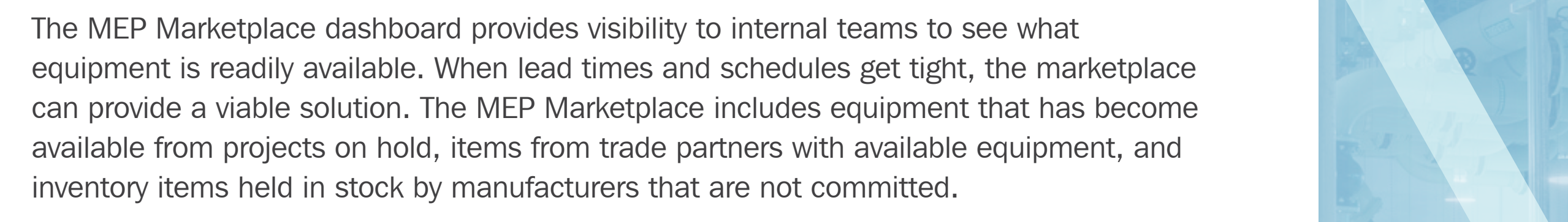 DPR paragraph on MEP Marketplace visibility into available and uncommitted equipment