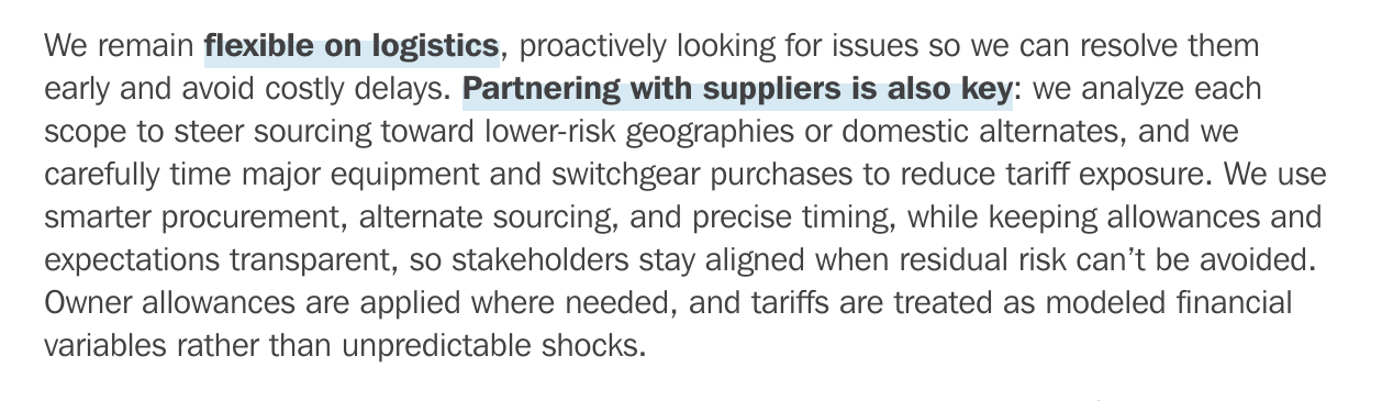 DPR paragraph tying logistics and supplier constraints to final major-equipment purchase timing