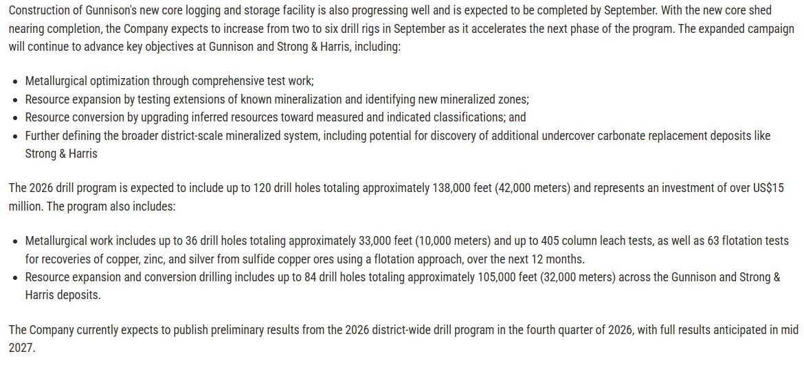 Gunnison release stating planned rig growth and expected Q4 preliminary results