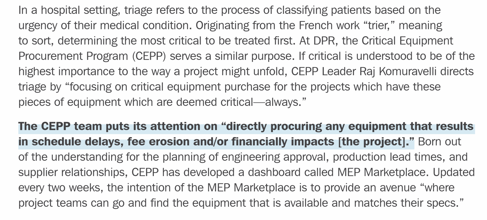 DPR passage linking engineering approvals and production lead time to schedule and financial impact