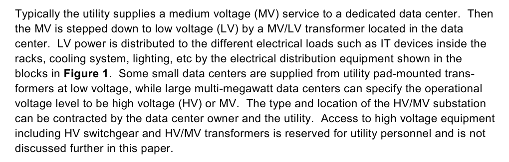 Schneider Electric passage tracing utility service through an MV to LV transformer to downstream data-center loads