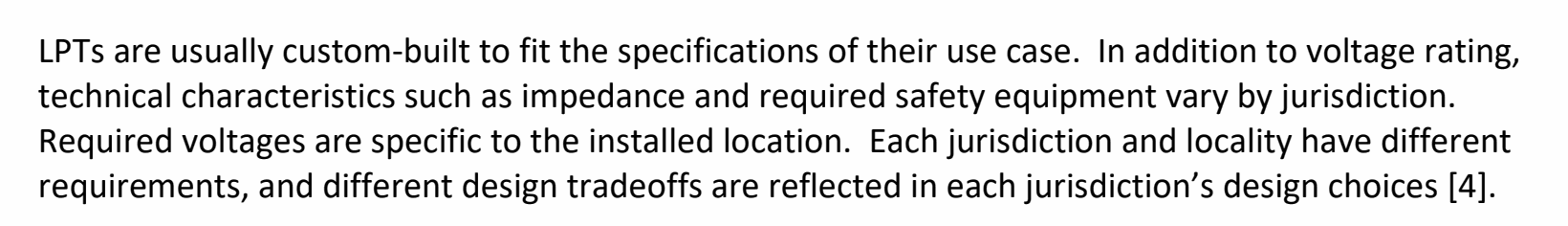 DOE report paragraph explaining that large power transformers are custom-built to user specifications