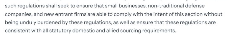 Executive Order 14415 clause directing that small businesses, nontraditional companies and new entrants not be unduly burdened