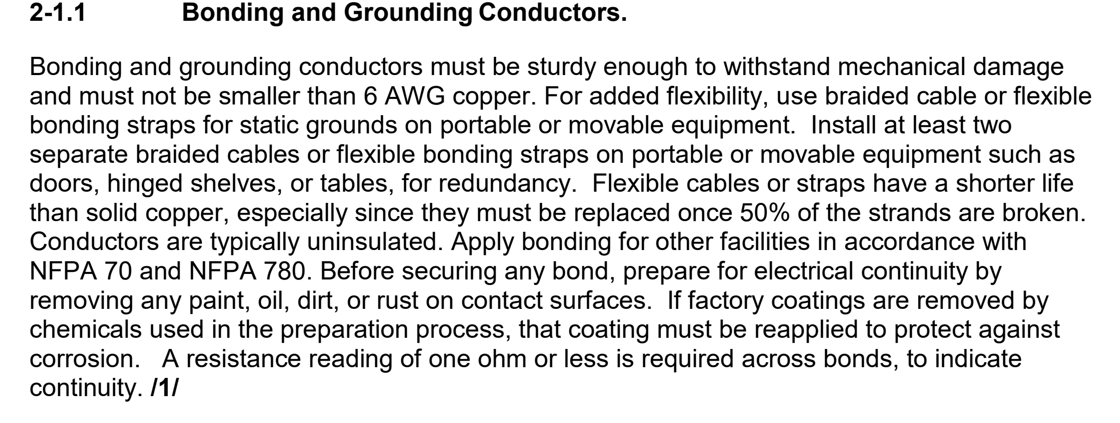 Defense Department static-grounding criterion specifying copper conductor forms and corrosion protection
