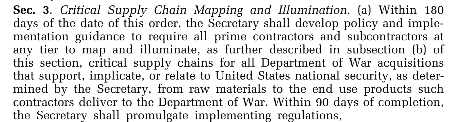Executive Order 14415 Section 3 showing the 180-day mapping assignment and following 90-day regulation period