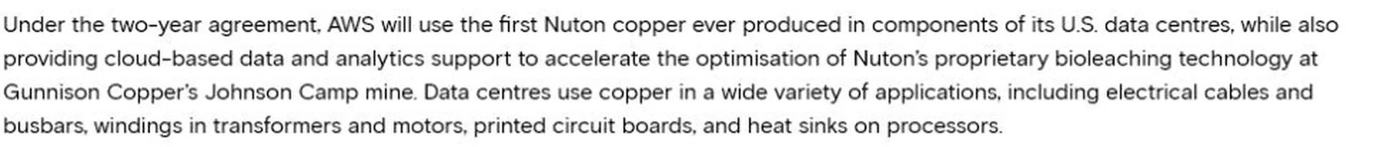 Rio Tinto describes planned AWS data-center copper use and cloud support for Nuton