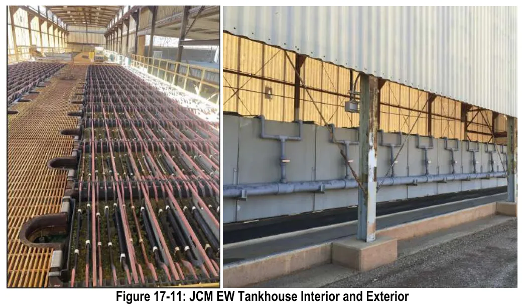 The report’s photographs show the Johnson Camp electrowinning tankhouse. These images are from the March 2025 technical report, not a new October site photograph.
