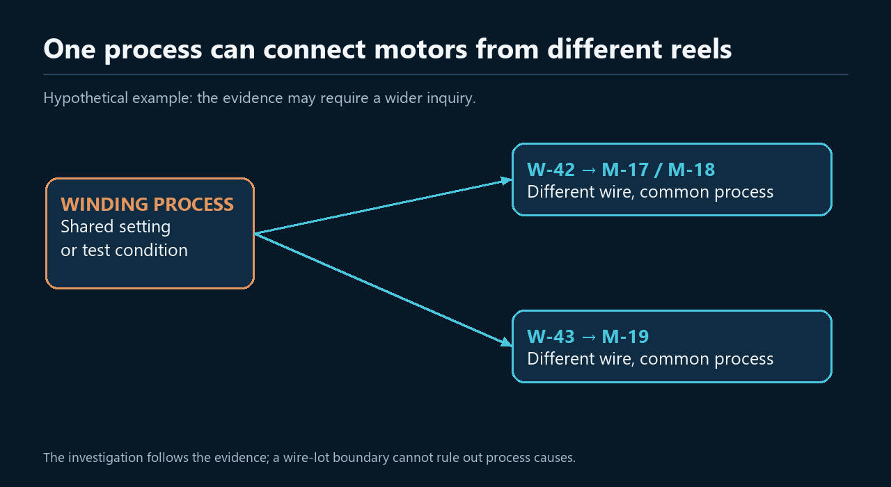 Motor process history across wire reels. Original explanatory diagram.