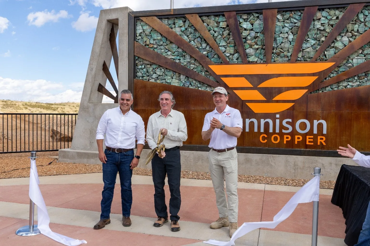 Gunnison Copper: Ciscomani, Burgum and Hallworth at the Patriots Plaza ribbon-cutting.