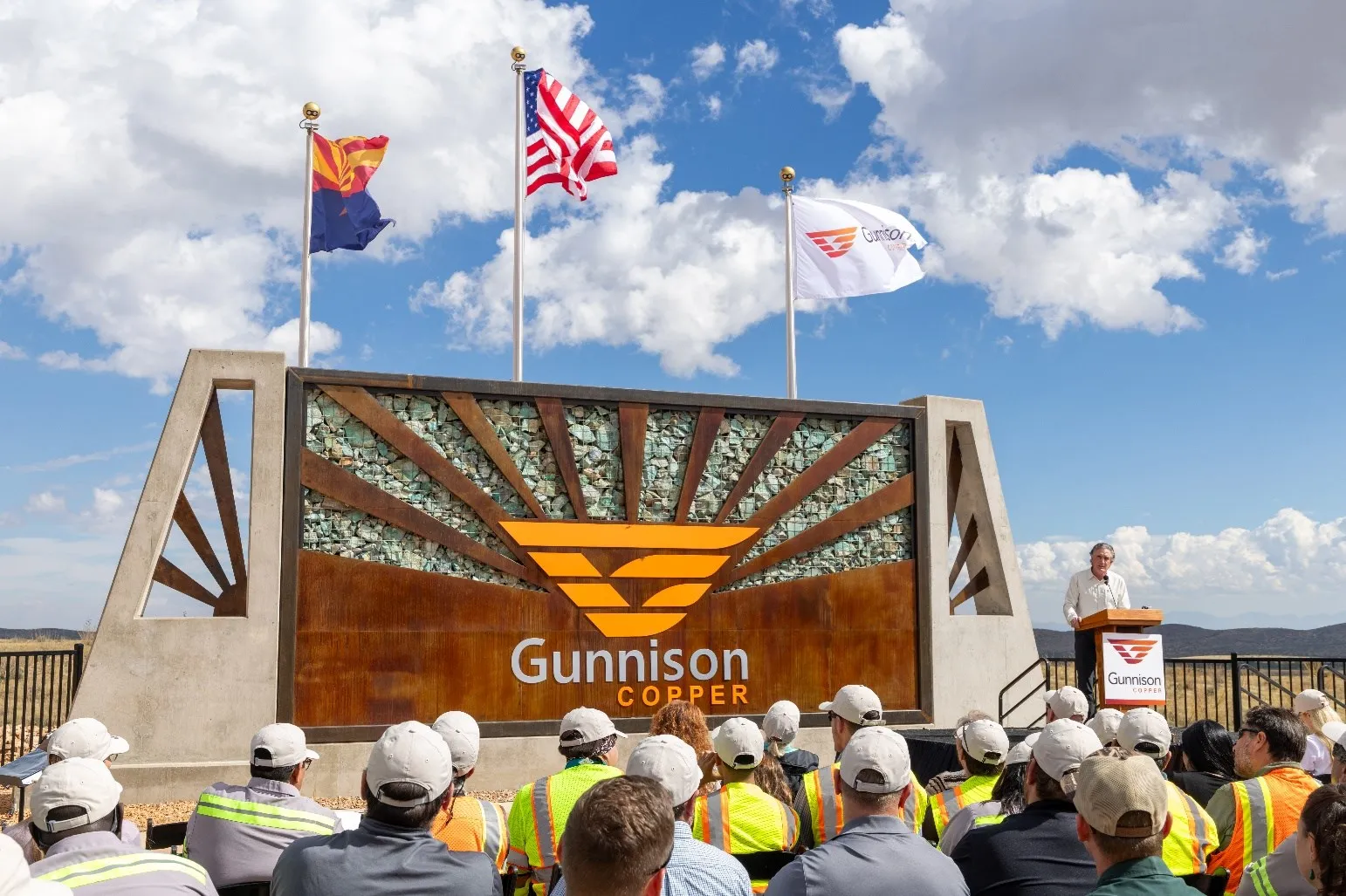 Gunnison Copper: Burgum addresses employees during the October 20 visit.