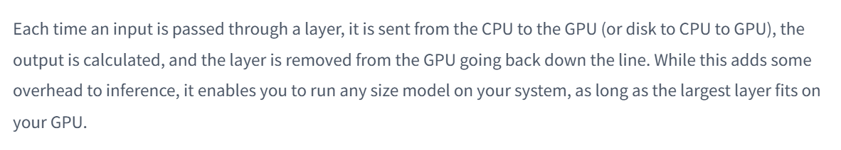 Offloaded layers move through CPU/GPU and add inference transfer overhead.
