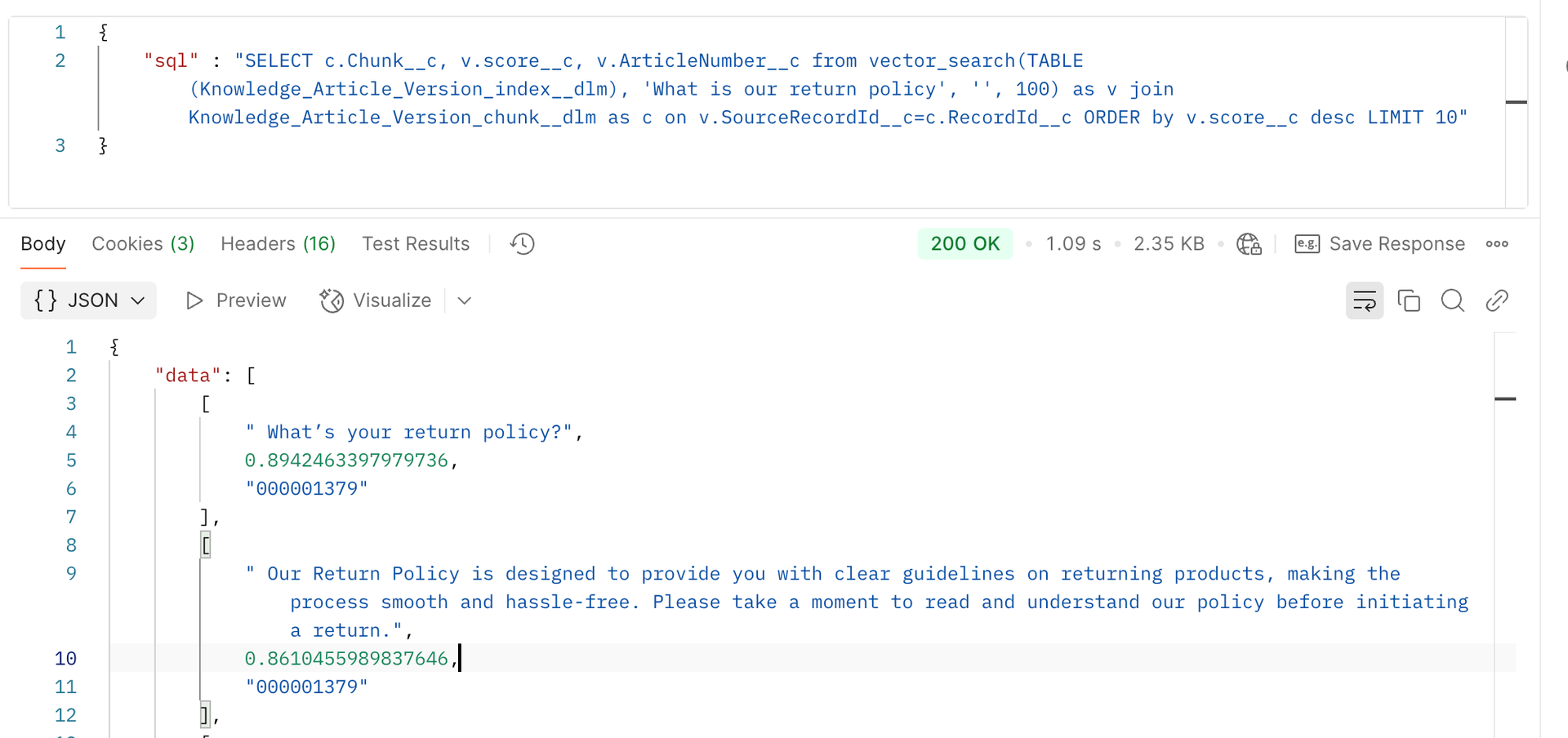 Salesforce Vector Search - External Query API