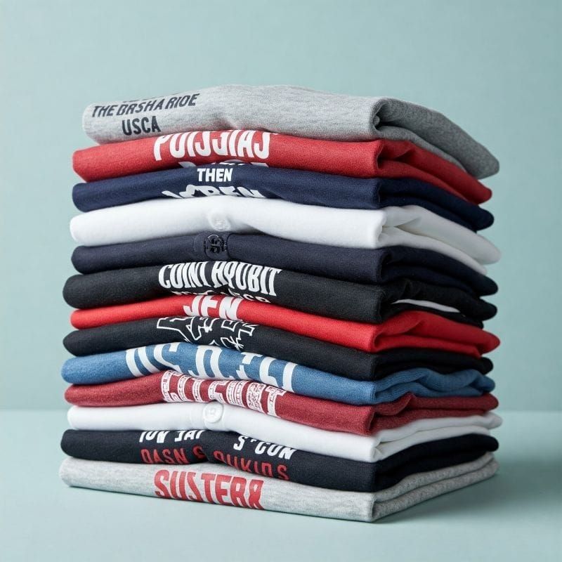 A colorful stack of t-shirts, showcasing various hues, representing the theme of transforming memories into quilts.