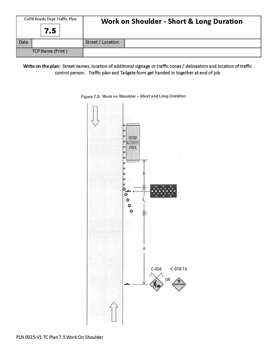 Traffic Plan 7.5 - Work on Shoulder - Short & Long Duration