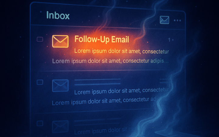 Glowing follow-up email highlighted in an inbox, surrounded by ghostly trails—symbolizing ignored messages and missed opportunities in sales communication.