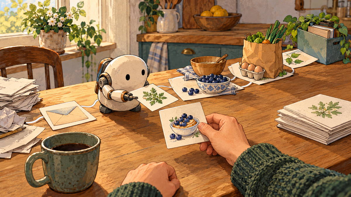 Smol AI assistant named teemo sitting at my kitchen table helping me out.