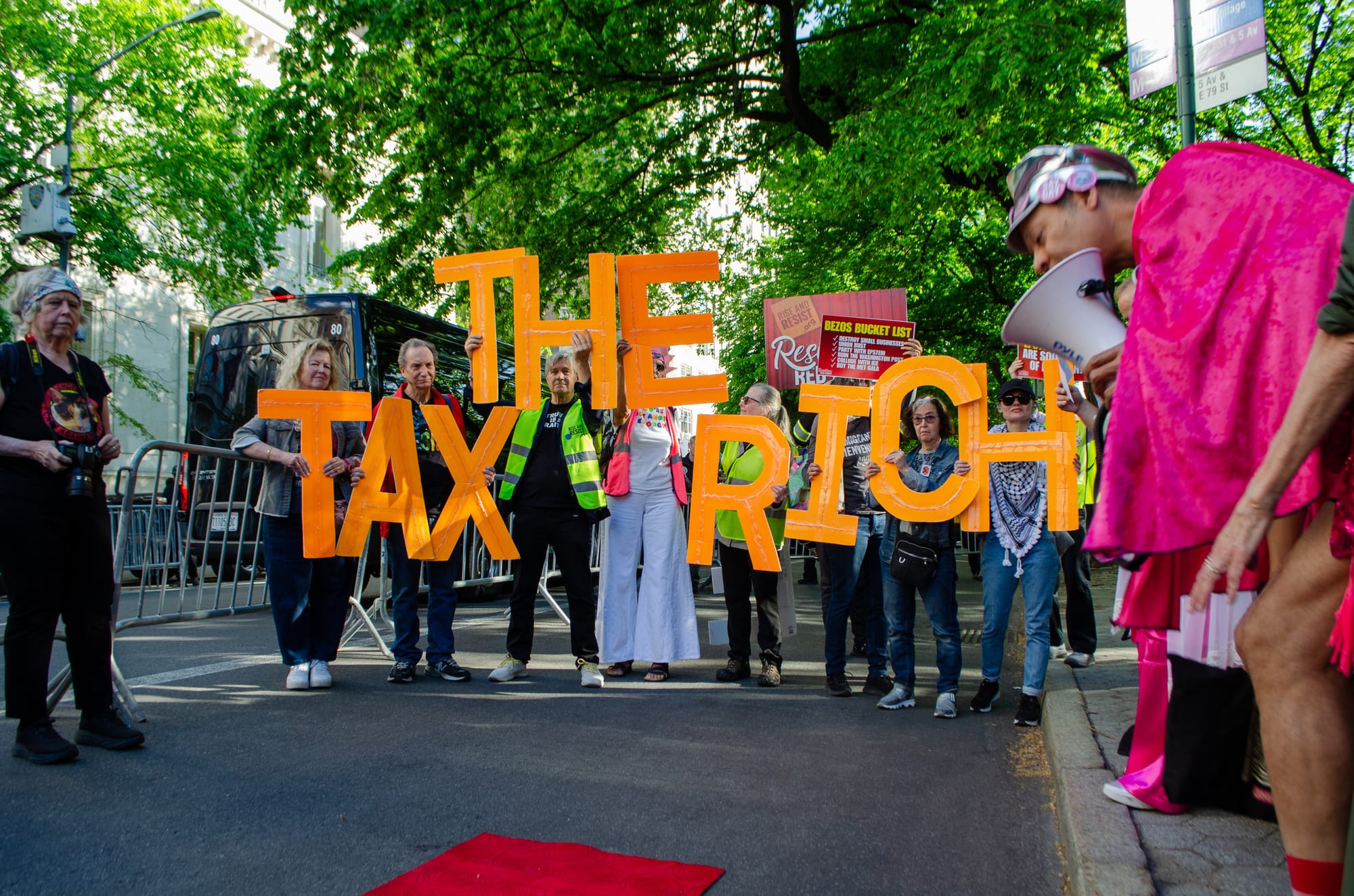 Rollicking Protest Against Bezos's Met Gala Erupts in Manhattan