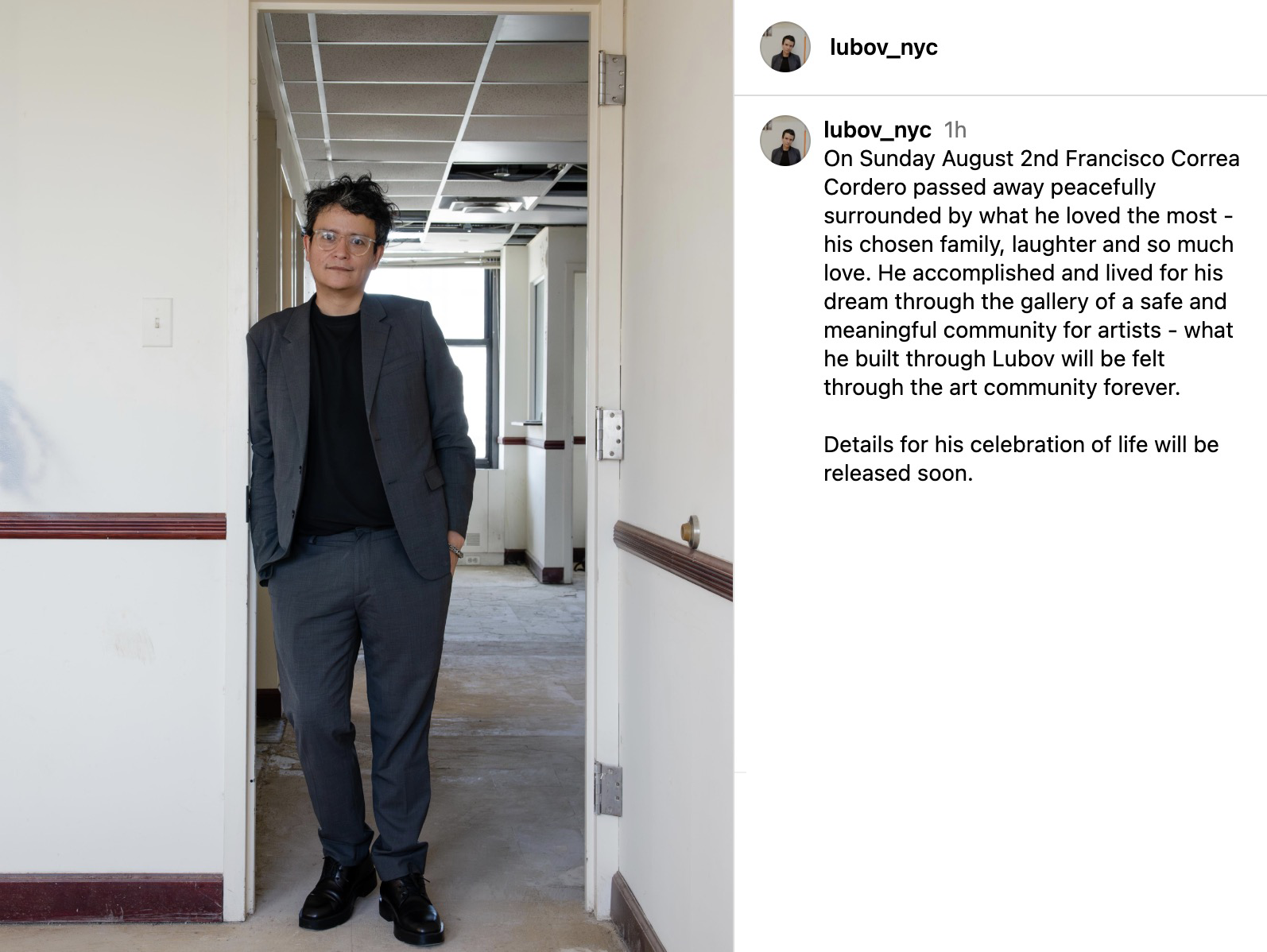 Lubov Gallery Founder Francisco Correa Cordero Dies at 37