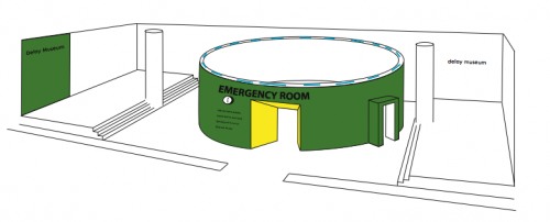 Diagram illustrating "Emergency Room Hanoi/Vietnam" at the Vietnam academy of fine arts, which runs October 28 to November 20, 2009.